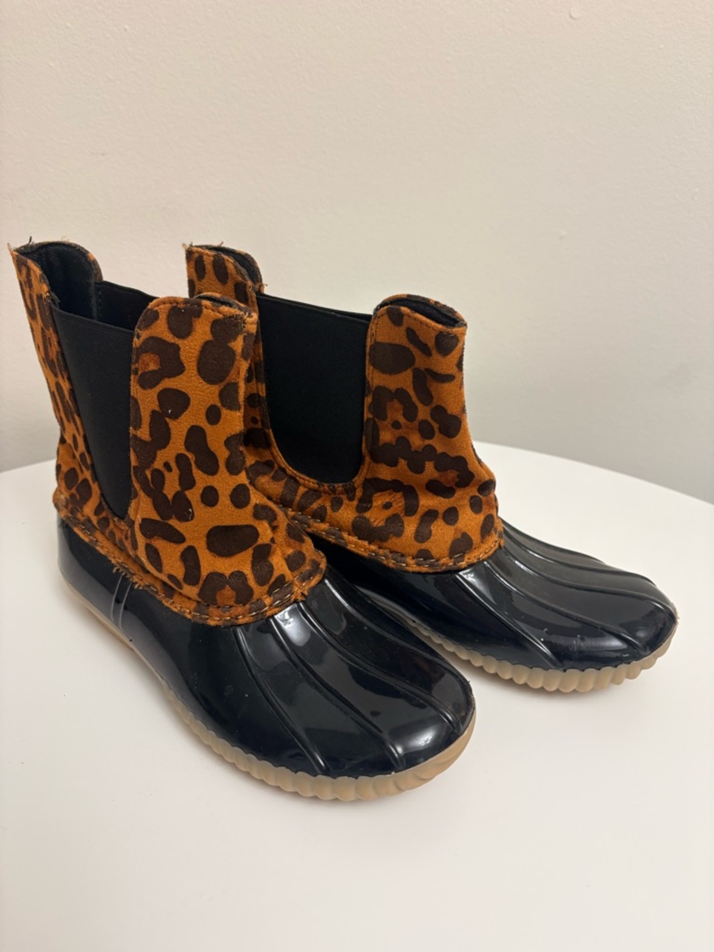 Leopard-Print Rain Chelsea Boots - Black & Brown